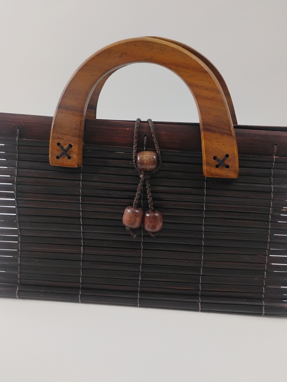 Wood Handle Brown Bamboo Wood Handle Purse Handbag Purse